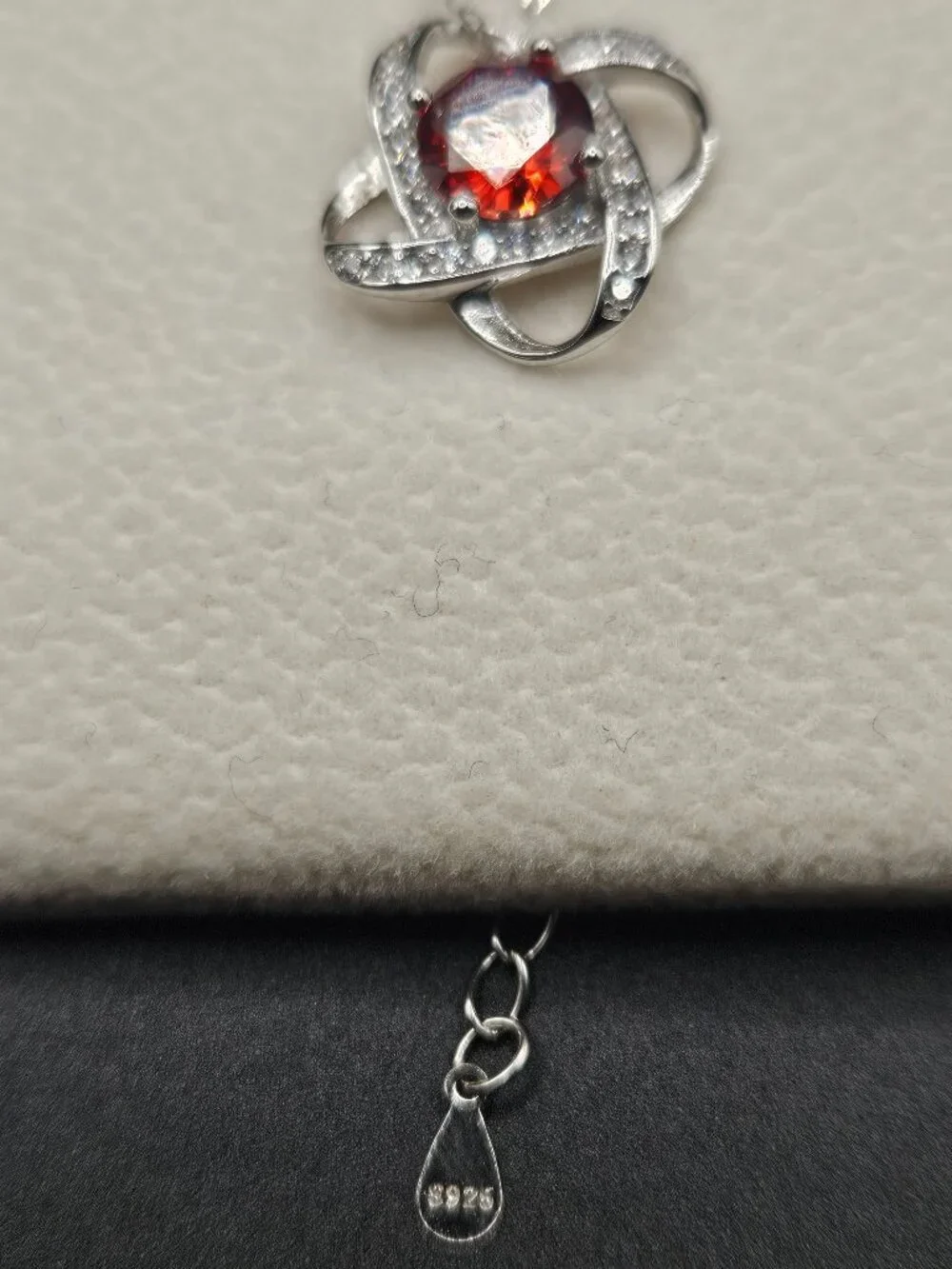 S925 Sterling Silver Red CZ 20in Adjustable Necklace